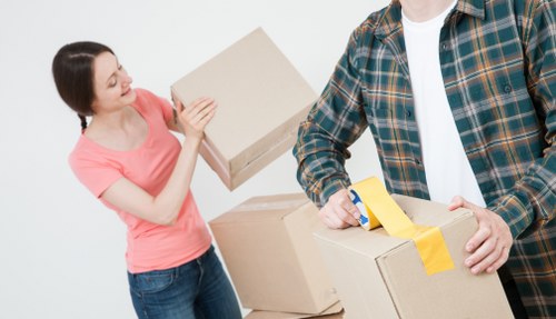 Boxes and furniture loaded into a removal vehicle