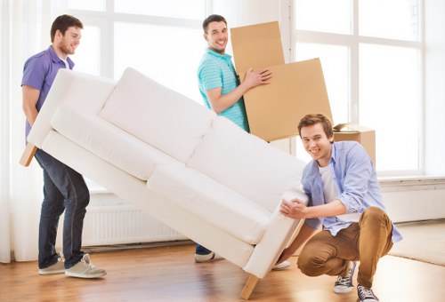 Busy Islington street move with removal team planning