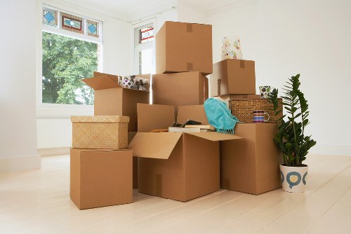 Residential moving scene with packed belongings ready for transport in Islington